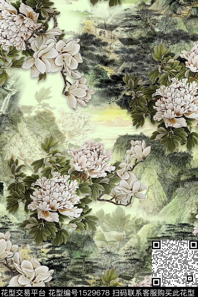 花卉玉兰花风景数码印花华亿平台下载（图片编号: 1529678） - 瓦栏（Walan）