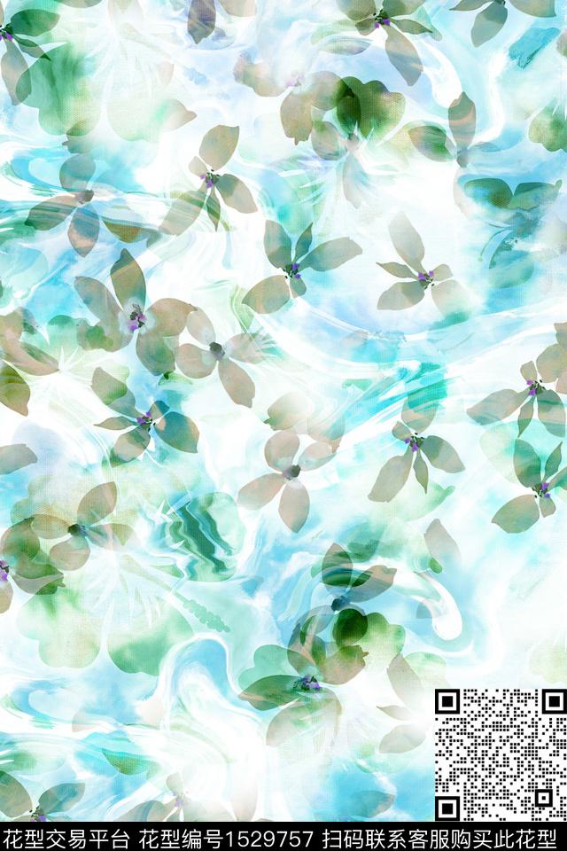小清新水彩花卉数码印花华亿平台下载（图片编号: 1529757） - 瓦栏（Walan）