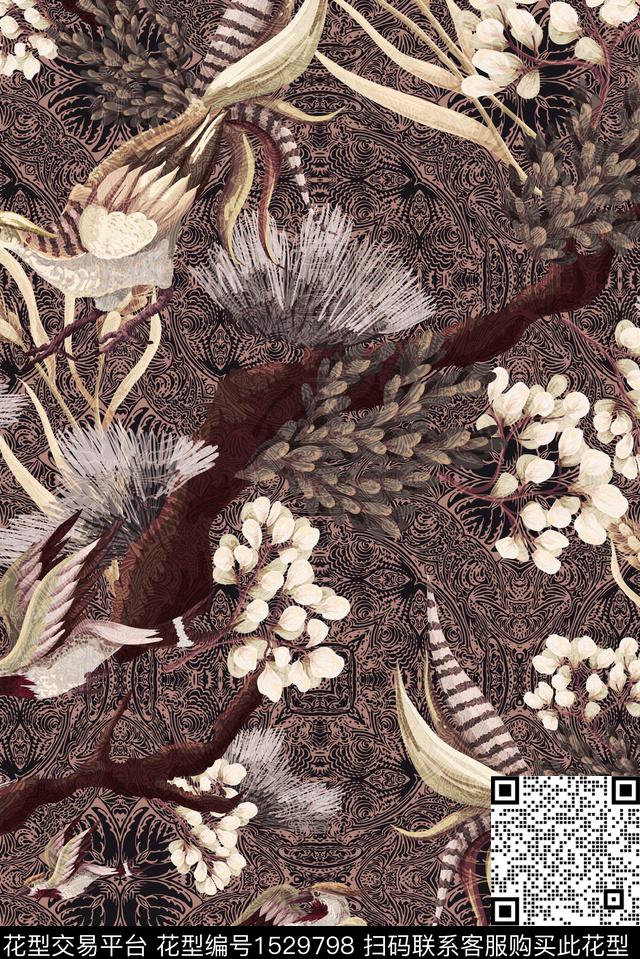 比翼鸟春夏华亿平台花卉数码印花华亿平台下载（图片编号: 1529798） - 瓦栏（Walan）