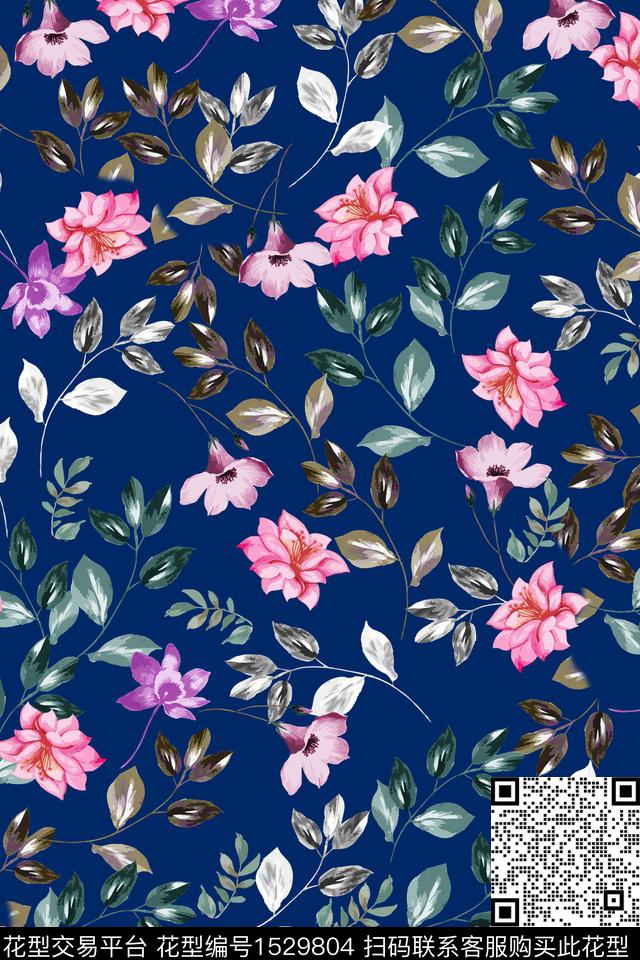 女装花卉水彩数码印花华亿平台下载（图片编号: 1529804） - 瓦栏（Walan）