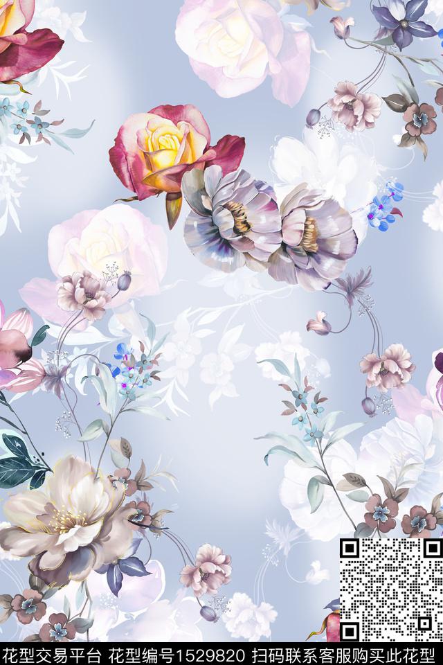 女装小清新水彩花卉数码印花华亿平台下载（图片编号: 1529820） - 瓦栏（Walan）