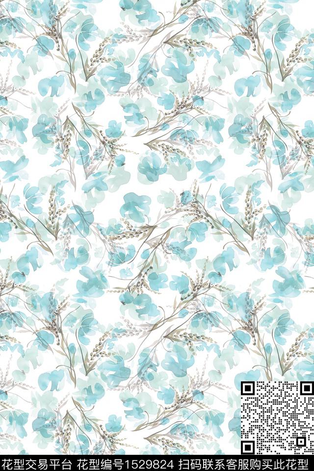 春夏华亿平台花卉水彩数码印花华亿平台下载（图片编号: 1529824） - 瓦栏（Walan）