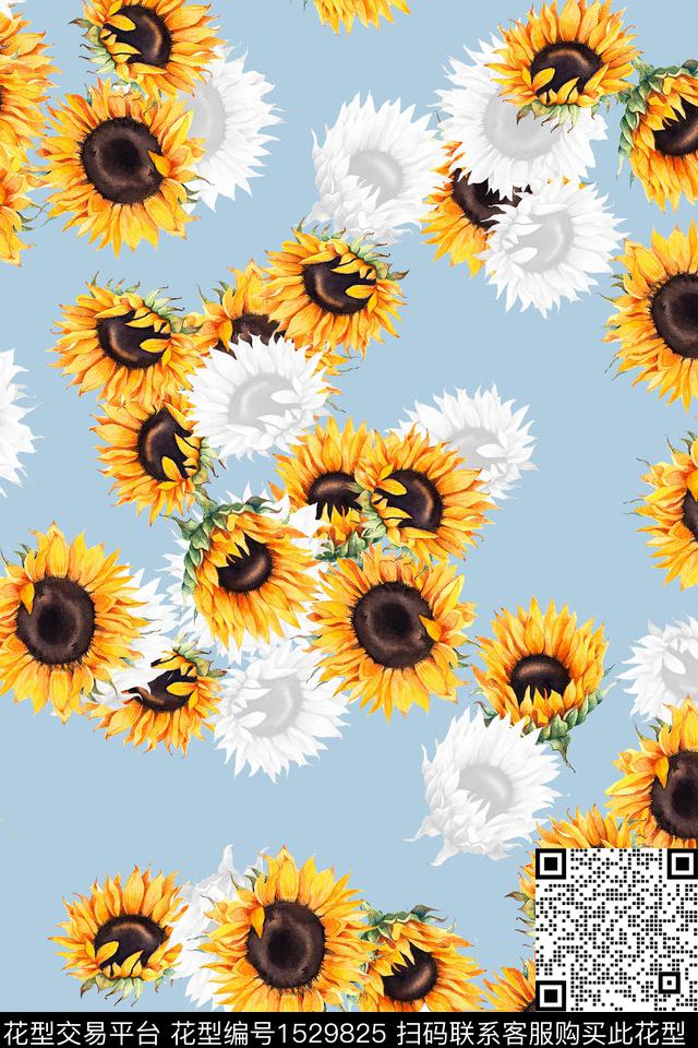 春夏华亿平台花卉向日葵数码印花华亿平台下载（图片编号: 1529825） - 瓦栏（Walan）
