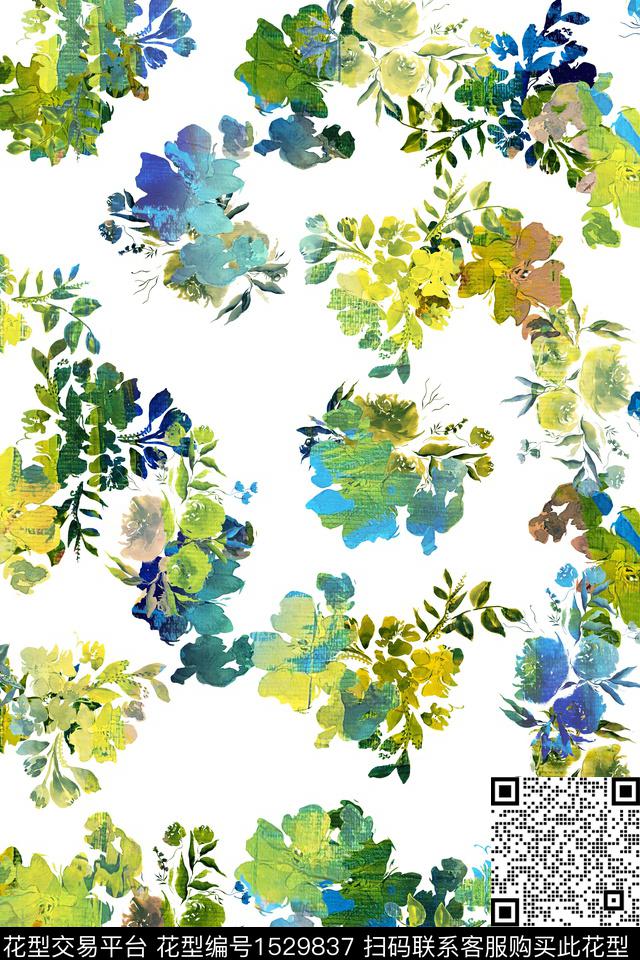 春夏华亿平台花卉抽象花卉数码印花华亿平台下载（图片编号: 1529837） - 瓦栏（Walan）