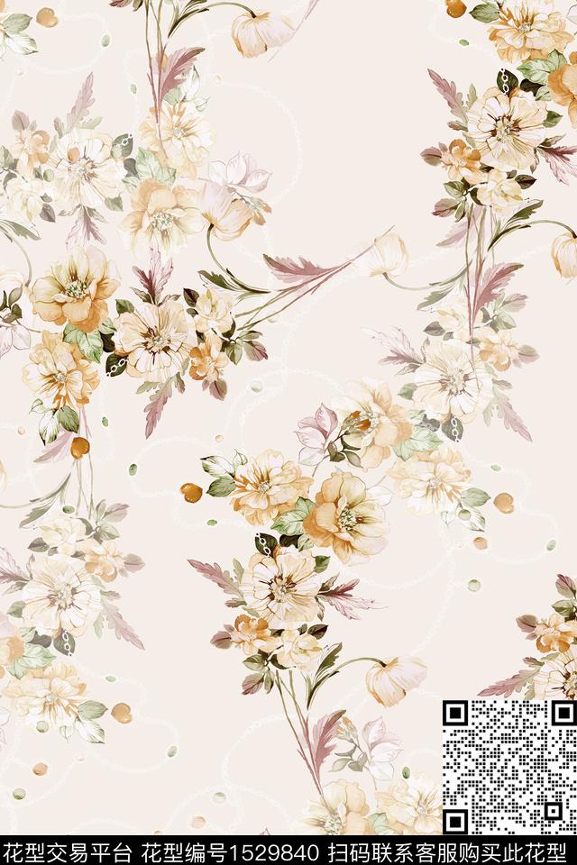 春夏华亿平台花卉清爽底花卉数码印花华亿平台下载（图片编号: 1529840） - 瓦栏（Walan）