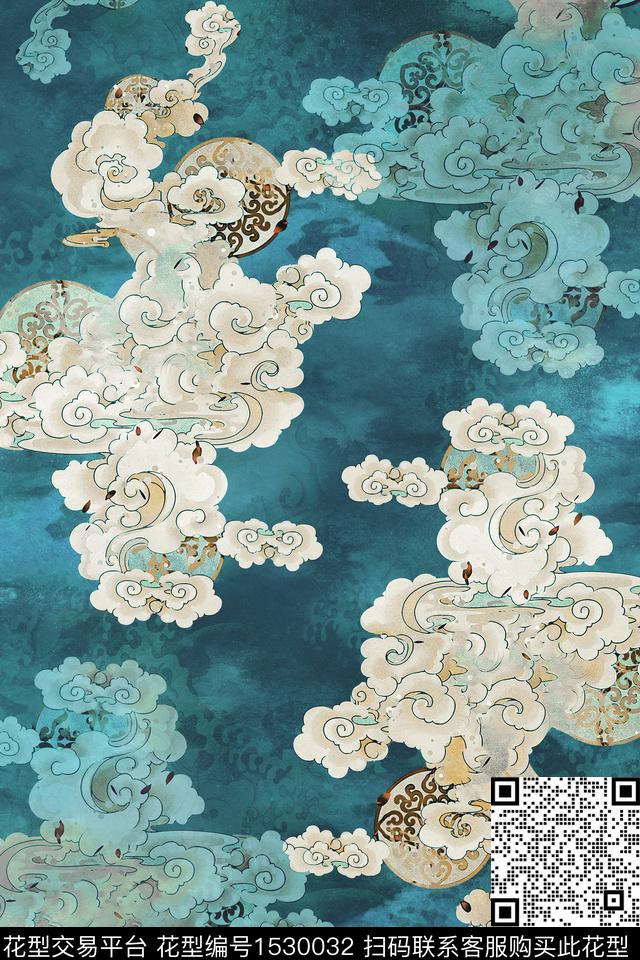 祥云香云纱中国风数码印花华亿平台下载（图片编号: 1530032） - 瓦栏（Walan）