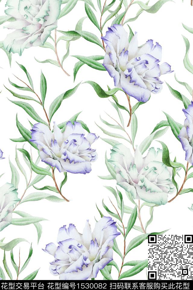 水彩清新花卉数码印花华亿平台下载（图片编号: 1530082） - 瓦栏（Walan）