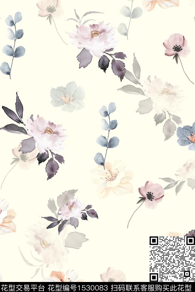 女装水彩花卉数码印花华亿平台下载（图片编号: 1530083） - 瓦栏（Walan）