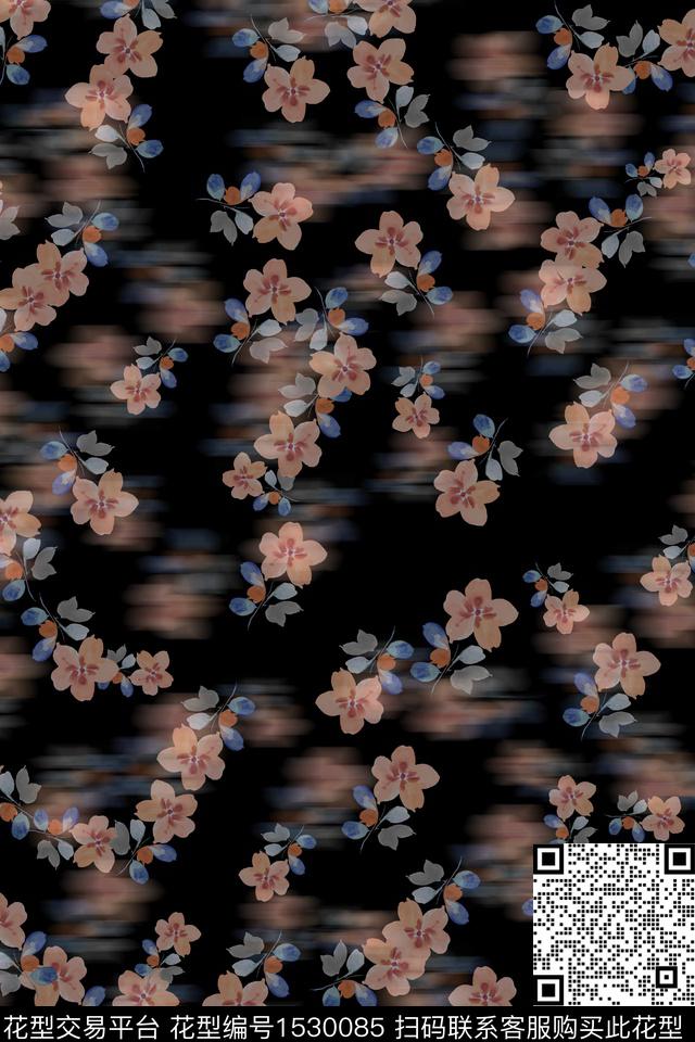 女装黑底花卉数码印花华亿平台下载（图片编号: 1530085） - 瓦栏（Walan）