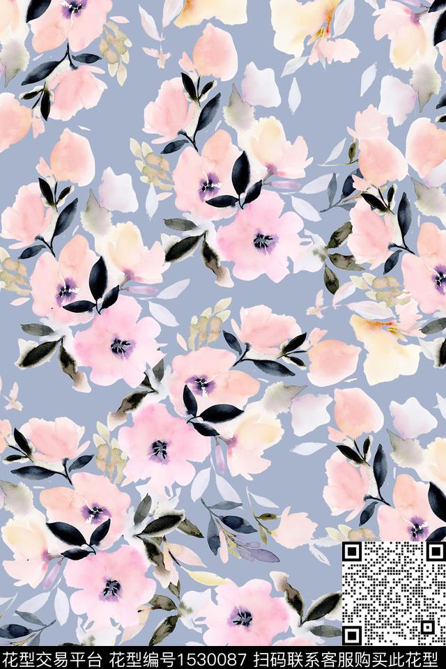 水彩女装花卉数码印花华亿平台下载（图片编号: 1530087） - 瓦栏（Walan）