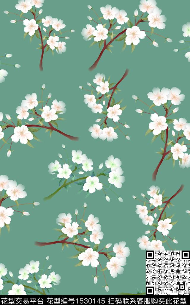 花卉简约清爽底花卉数码印花华亿平台下载（图片编号: 1530145） - 瓦栏（Walan）
