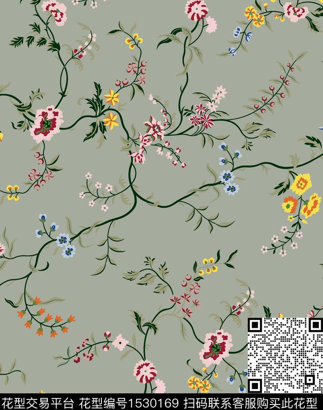 女装水彩花卉数码印花华亿平台下载（图片编号: 1530169） - 瓦栏（Walan）
