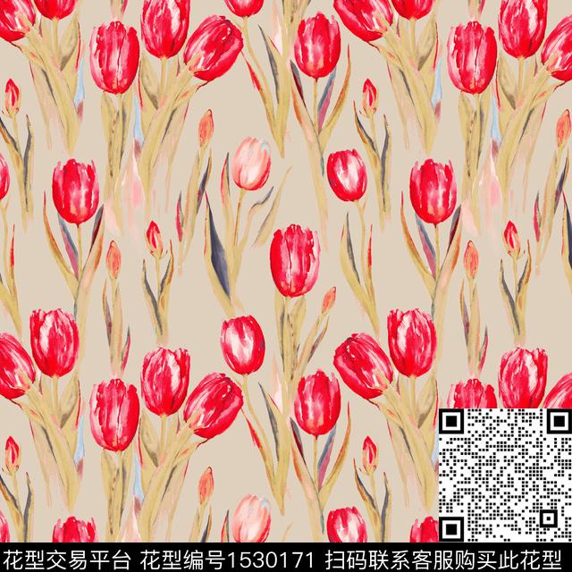 女装水彩花卉郁金香数码印花华亿平台下载（图片编号: 1530171） - 瓦栏（Walan）