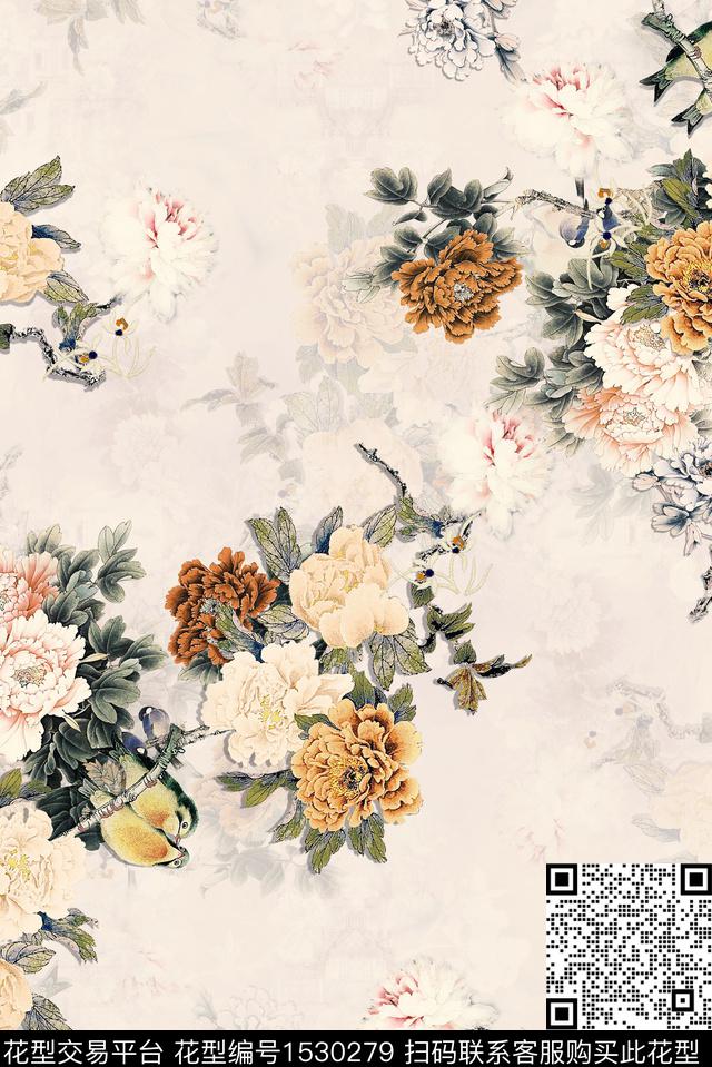 牡丹民族风中国风数码印花华亿平台下载（图片编号: 1530279） - 瓦栏（Walan）