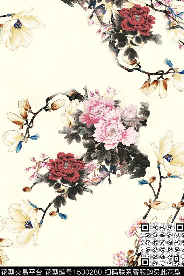 牡丹民族风中国风数码印花华亿平台下载（图片编号: 1530280） - 瓦栏（Walan）