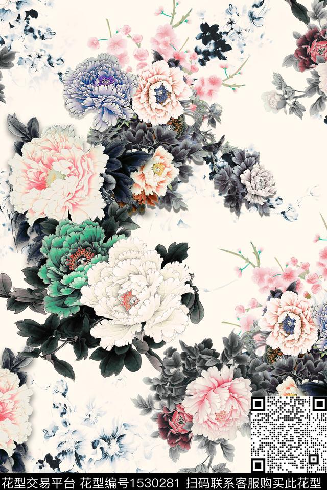 牡丹民族风中国风数码印花华亿平台下载（图片编号: 1530281） - 瓦栏（Walan）