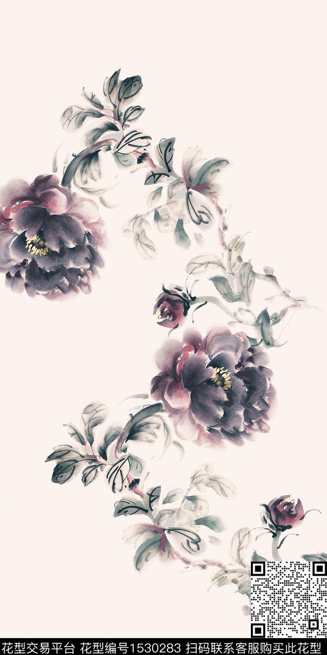 牡丹高雅女装定位花数码印花华亿平台下载（图片编号: 1530283） - 瓦栏（Walan）