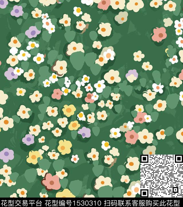 小碎花春夏新品绿色系数码印花华亿平台下载（图片编号: 1530310） - 瓦栏（Walan）