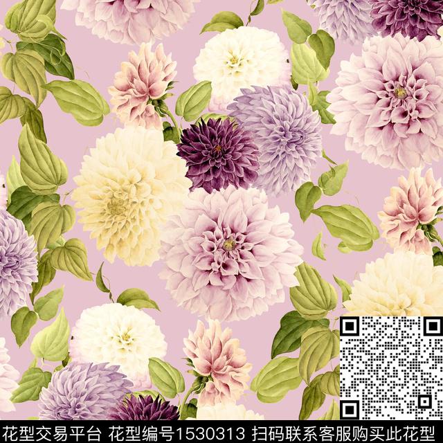 手绘大花大丽花百合数码印花华亿平台下载（图片编号: 1530313） - 瓦栏（Walan）