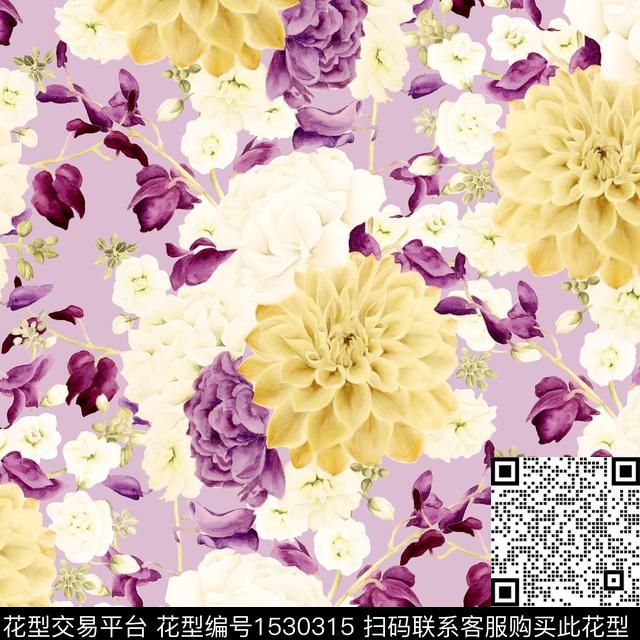 手绘大花大丽花百合数码印花华亿平台下载（图片编号: 1530315） - 瓦栏（Walan）