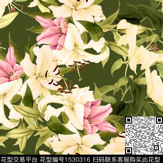 手绘大花大丽花百合数码印花华亿平台下载（图片编号: 1530316） - 瓦栏（Walan）