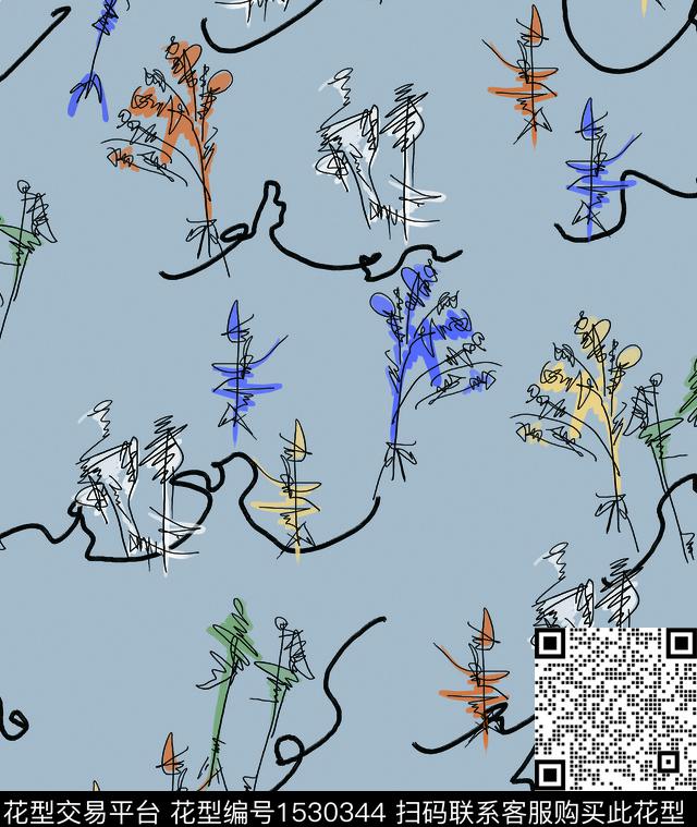 女装抽象连衣裙数码印花华亿平台下载（图片编号: 1530344） - 瓦栏（Walan）