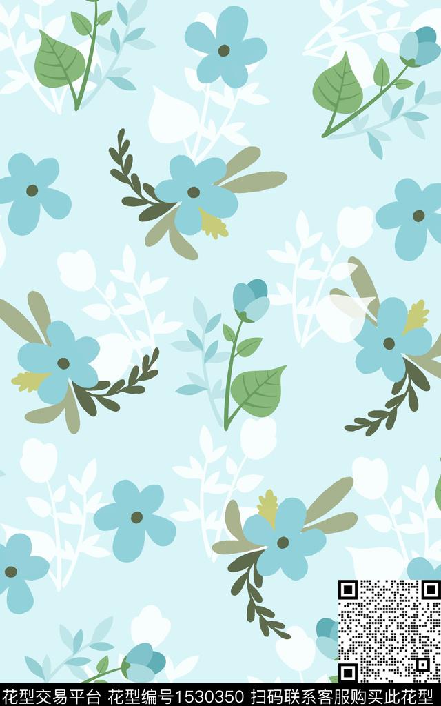 手绘花卉清新淡雅花卉数码印花华亿平台下载（图片编号: 1530350） - 瓦栏（Walan）