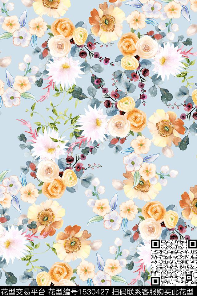 女装真丝小碎花数码印花华亿平台下载（图片编号: 1530427） - 瓦栏（Walan）