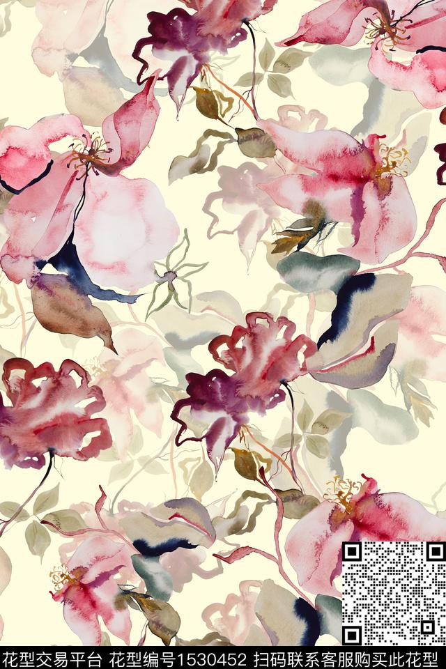 女装水彩花卉数码印花华亿平台下载（图片编号: 1530452） - 瓦栏（Walan）