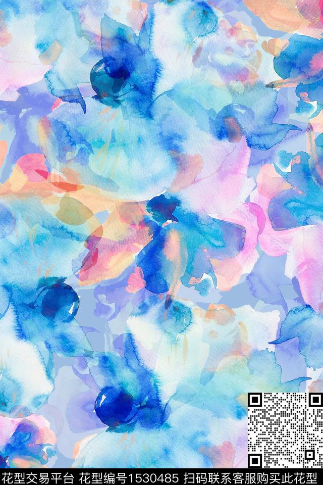 水彩春夏华亿平台抽象数码印花华亿平台下载（图片编号: 1530485） - 瓦栏（Walan）