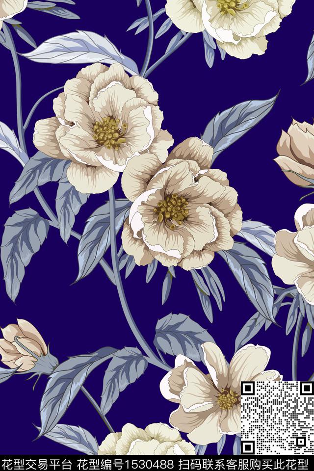 大花床品花卉传统印花华亿平台下载（图片编号: 1530488） - 瓦栏（Walan）