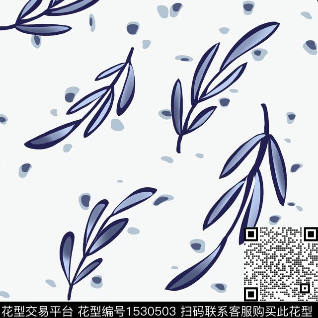 点白底花绿植树叶数码印花华亿平台下载（图片编号: 1530503） - 瓦栏（Walan）