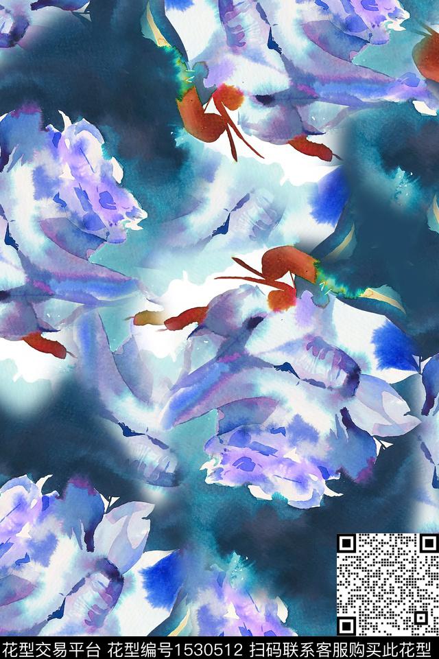 女装真丝抽象花卉数码印花华亿平台下载（图片编号: 1530512） - 瓦栏（Walan）