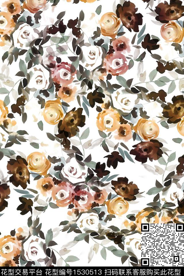 女装水彩花卉真丝数码印花华亿平台下载（图片编号: 1530513） - 瓦栏（Walan）