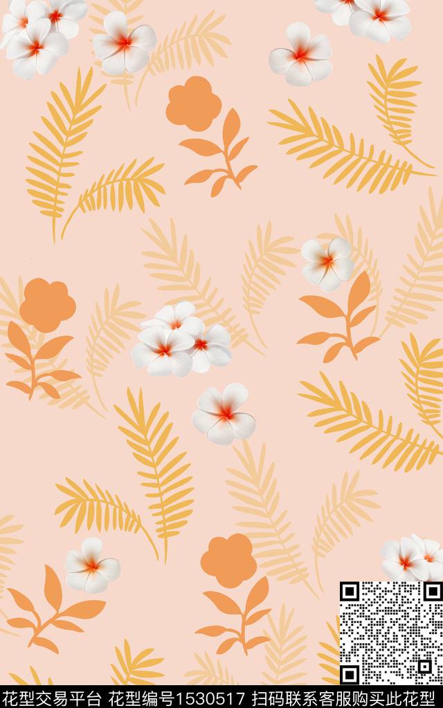 花卉简约清爽底花卉数码印花华亿平台下载（图片编号: 1530517） - 瓦栏（Walan）