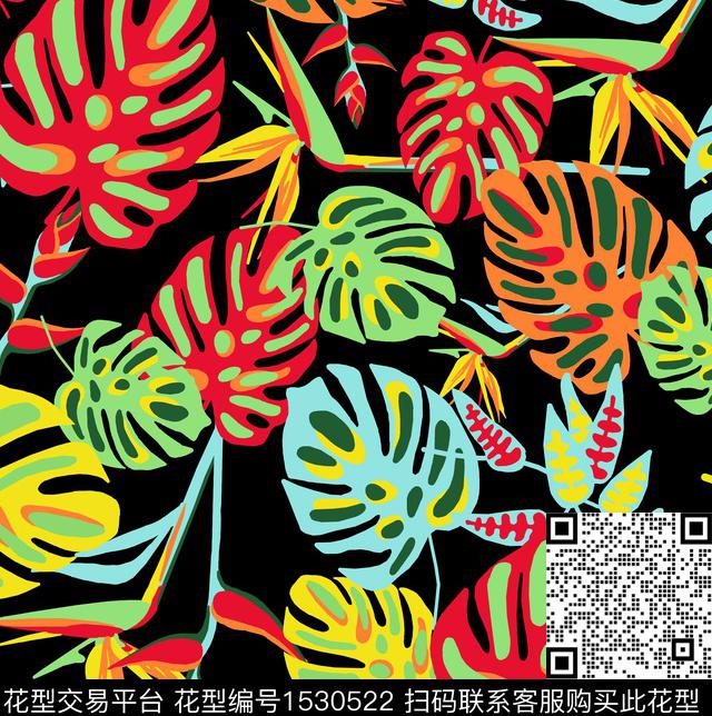 热带华亿平台龟背叶炫彩传统印花华亿平台下载（图片编号: 1530522） - 瓦栏（Walan）
