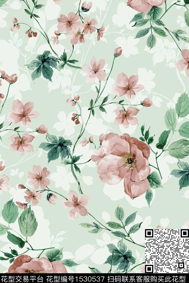 水彩花卉女装数码印花华亿平台下载（图片编号: 1530537） - 瓦栏（Walan）