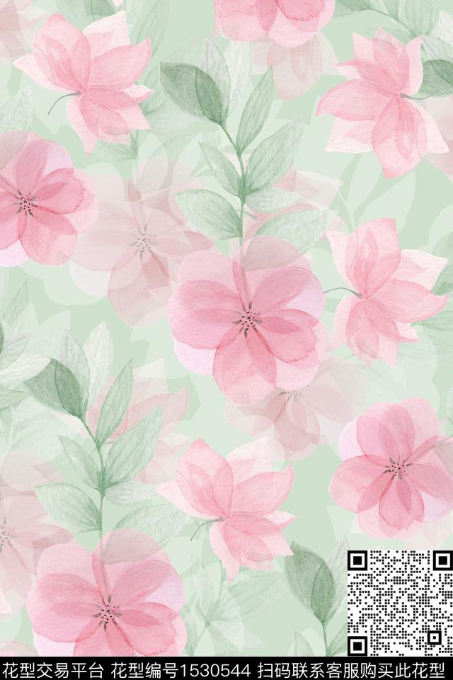 水彩花卉女装数码印花华亿平台下载（图片编号: 1530544） - 瓦栏（Walan）
