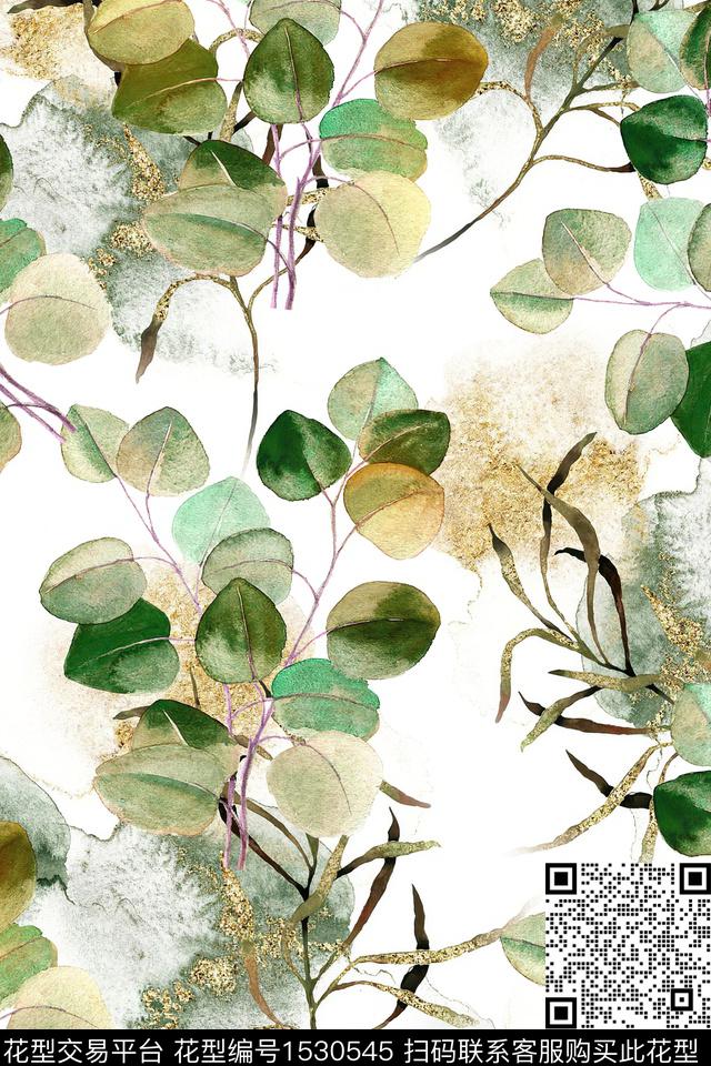 女装底纹绿植树叶数码印花华亿平台下载（图片编号: 1530545） - 瓦栏（Walan）