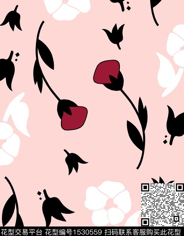 手绘花卉粉底传统印花华亿平台下载（图片编号: 1530559） - 瓦栏（Walan）