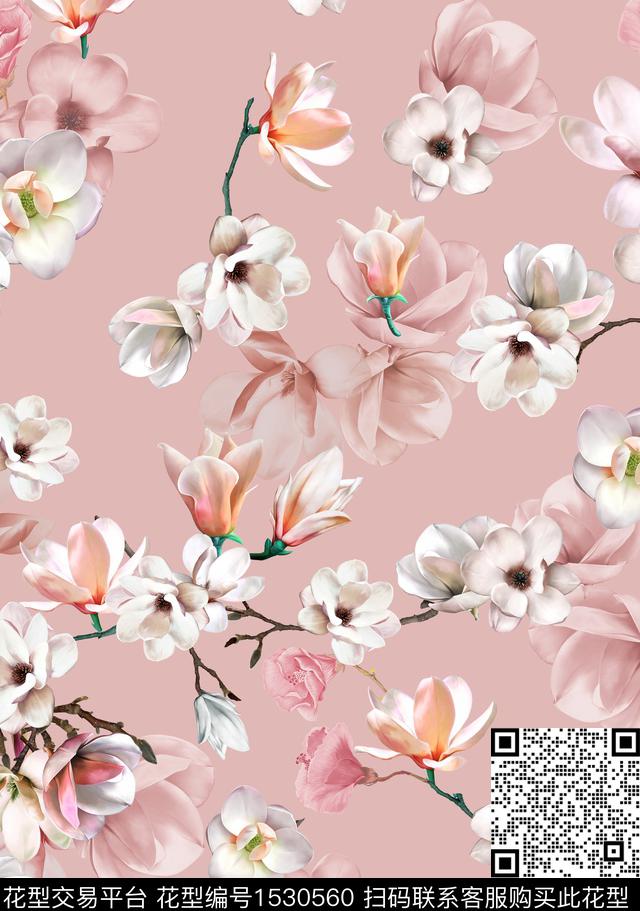 花卉木兰花粉底数码印花华亿平台下载（图片编号: 1530560） - 瓦栏（Walan）