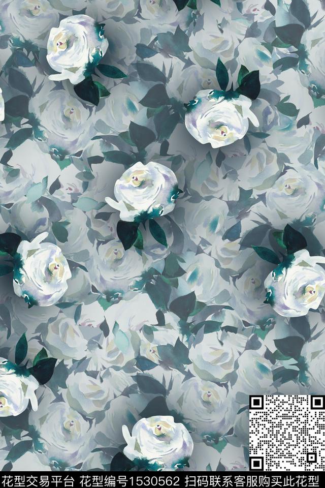 水彩花卉数码印花华亿平台下载（图片编号: 1530562） - 瓦栏（Walan）