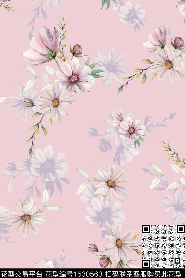 春夏华亿平台水彩花卉数码印花华亿平台下载（图片编号: 1530563） - 瓦栏（Walan）