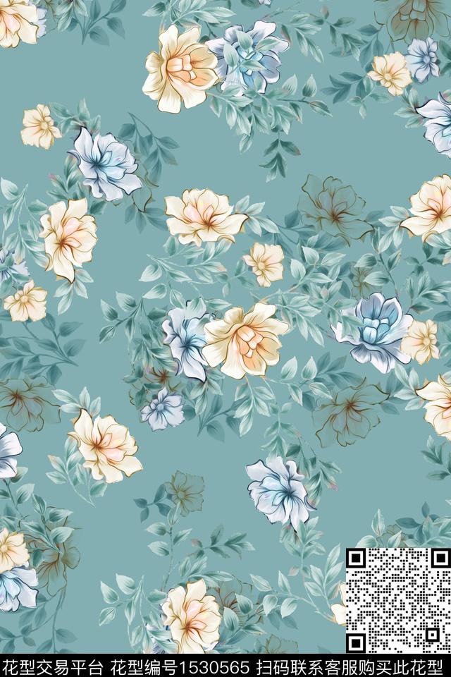 女装水彩花卉花卉数码印花华亿平台下载（图片编号: 1530565） - 瓦栏（Walan）