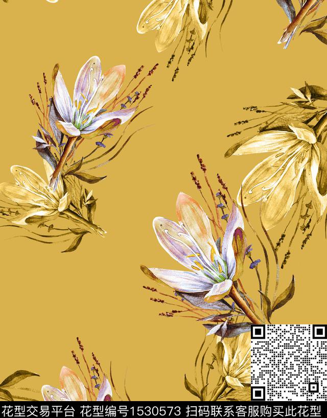 春夏华亿平台彩底花卉清爽底花卉数码印花华亿平台下载（图片编号: 1530573） - 瓦栏（Walan）
