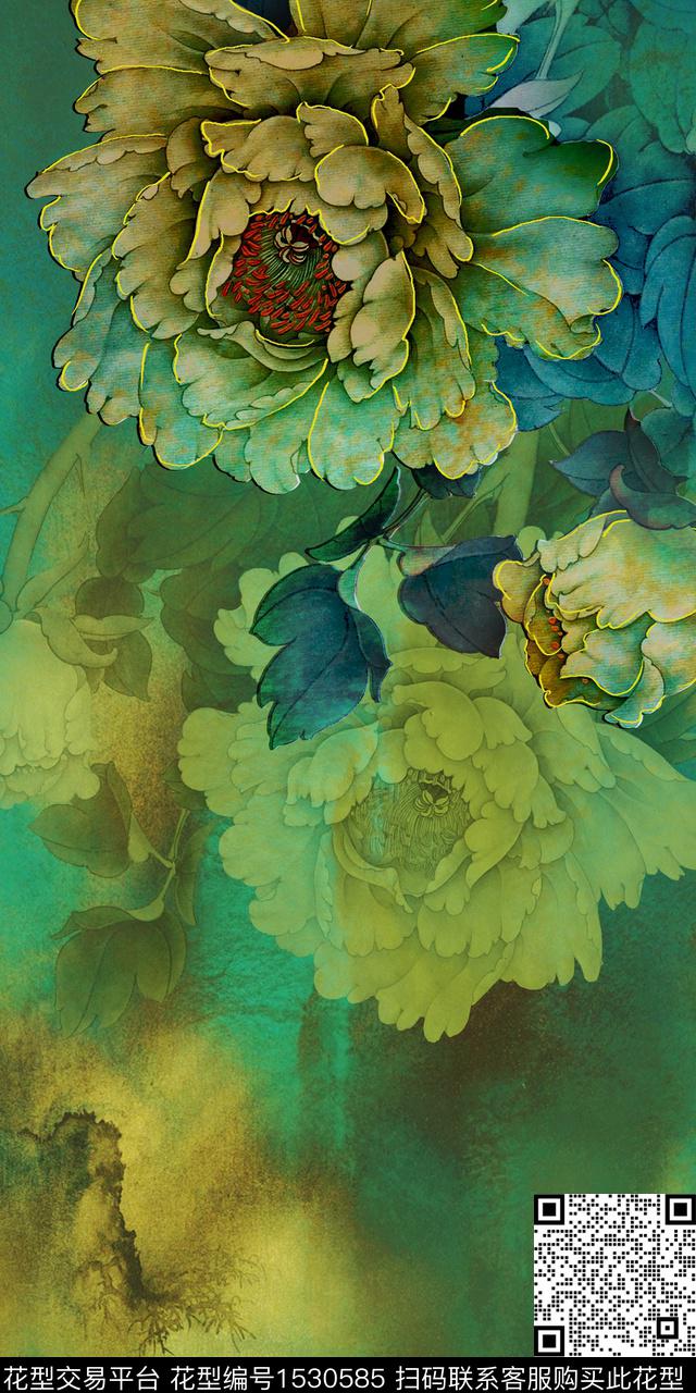 真丝大花定位花数码印花华亿平台下载（图片编号: 1530585） - 瓦栏（Walan）