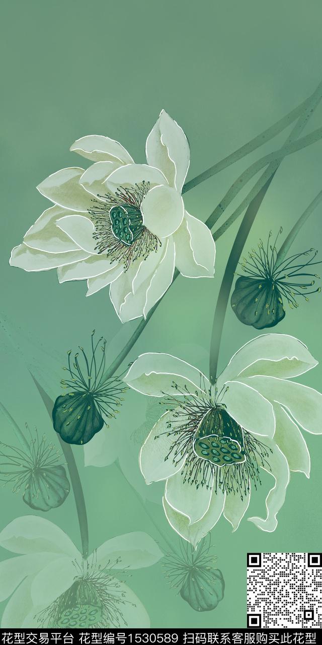真丝大花定位花数码印花华亿平台下载（图片编号: 1530589） - 瓦栏（Walan）