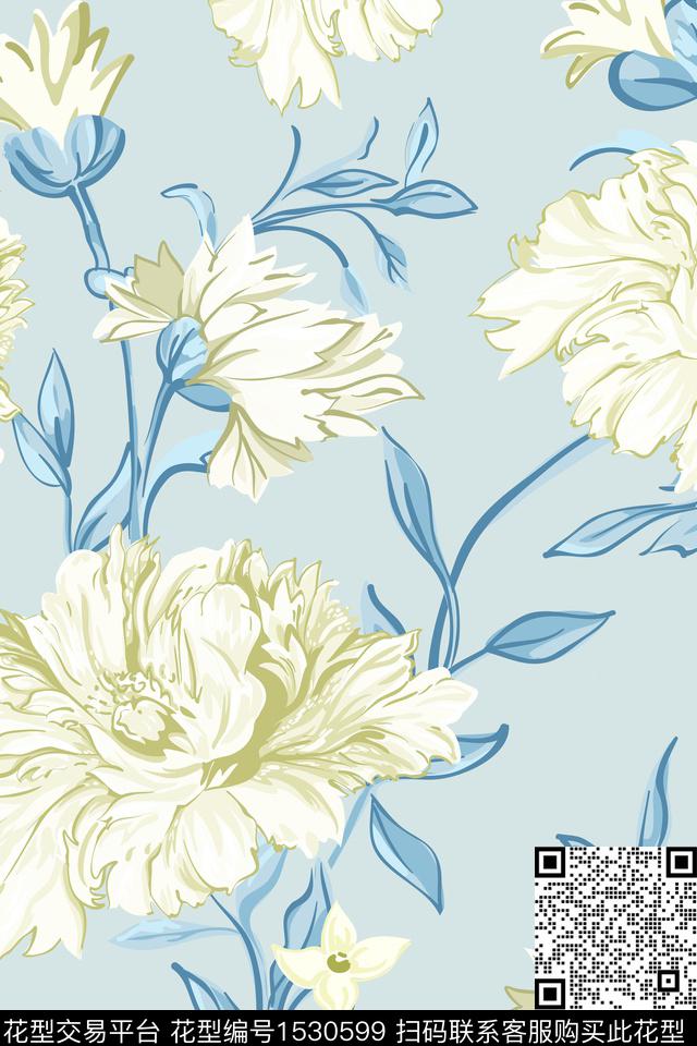 大花床品花卉传统印花华亿平台下载（图片编号: 1530599） - 瓦栏（Walan）