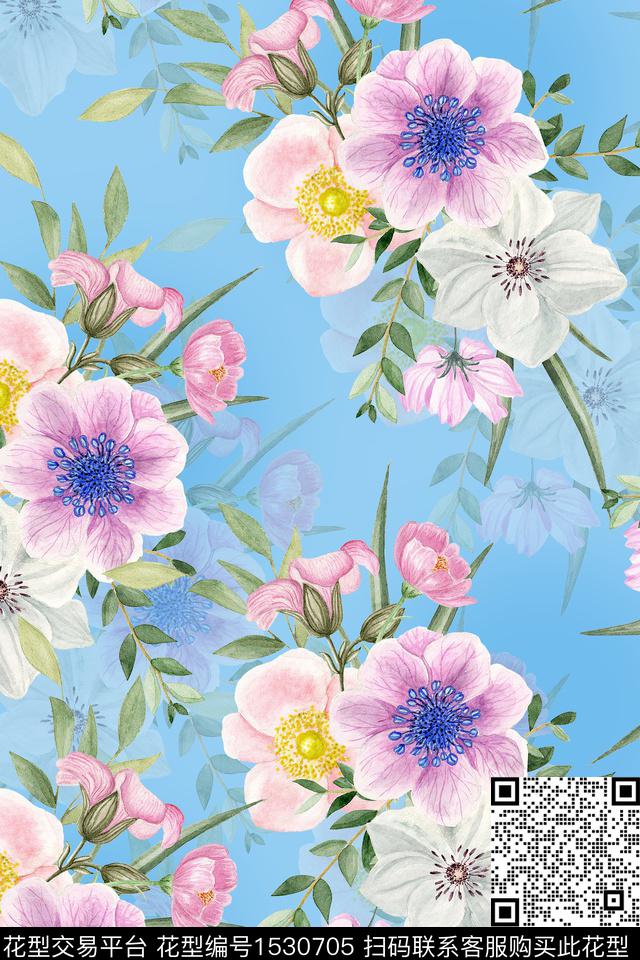 水彩花卉女装数码印花华亿平台下载（图片编号: 1530705） - 瓦栏（Walan）