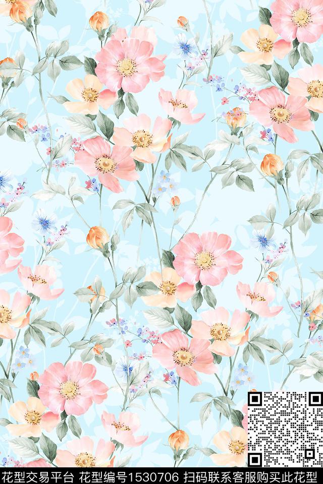 水彩花卉女装数码印花华亿平台下载（图片编号: 1530706） - 瓦栏（Walan）